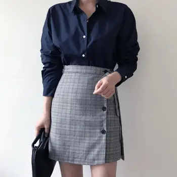 Casual Mini Falda a Cuadros de Mujeres 2020 Verano Nuevo coreano Arco de Algodón a Rayas Cintura Alta de Una línea de Falda de Tweed Harajuku Japonés Rok H823