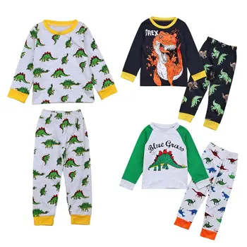 Los niños Pijamas de Conjuntos de Niños Dinosaurio Patrón de Traje de Noche de los Niños de dibujos animados ropa de dormir Pijamas de Niñas Niños Algodón ropa de Dormir de Tamaño 2-7T