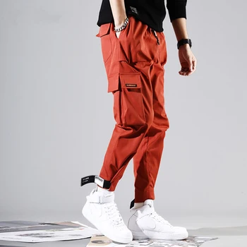 11 BYBB OSCURO para Hombre Bolsillos Laterales, Pantalones Harem, 2019 Hip Hop Casual Negro Rojo Macho Corredores de Pantalones de Ropa de Carga Pantalón WA100