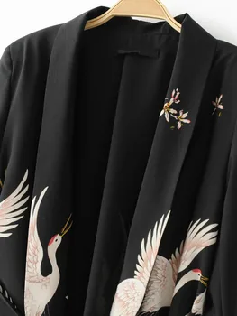 2021 Verano De Aves De Impresión Negro Chaqueta Chaquetas De Las Mujeres Cool Slim Chaqueta Con Cinturón De Abrigo Chaqueta Casual Outwear