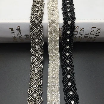 2cm Perla Abalorios de diamantes de imitación de Encaje con Cintas de África Encaje de Coser Materiales Vestido de Novia de Cuello de Manga Apliques de Encaje DIY Manualidades
