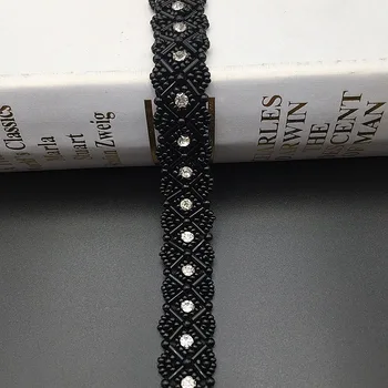 2cm Perla Abalorios de diamantes de imitación de Encaje con Cintas de África Encaje de Coser Materiales Vestido de Novia de Cuello de Manga Apliques de Encaje DIY Manualidades