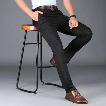 El verano de los Hombres Delgados Pantalones Casuales 2020 New Classic Slim Fit Pequeño Recta Elástica de Color Sólido Marca Pantalón Negro, Khaki Navy