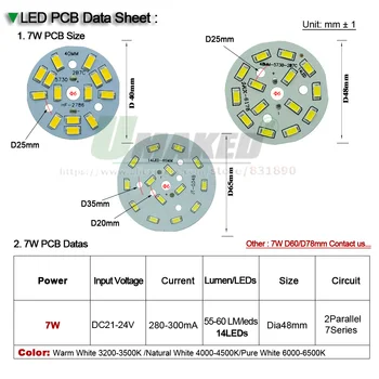 UMAKED 7W de 48 mm de Luz LED PCB Instalado SMD 5730 Led de Aluminio de la Lámpara de la placa Caliente/Natural/Blanco Color de la Bombilla Ceilig luces de BRICOLAJE