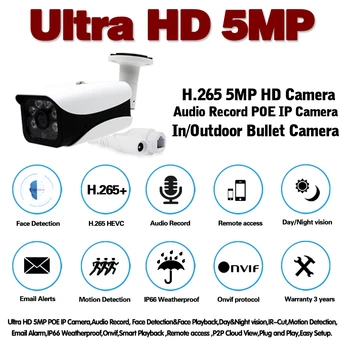 H. 265 AI Cara de alta definición de SONY IMX335+Hi3516EV300 de 5MP 4MP POE dos vías de Audio de la Cámara IP al aire libre de la Visión Nocturna del CCTV de la Vigilancia de Vídeo de la Cámara