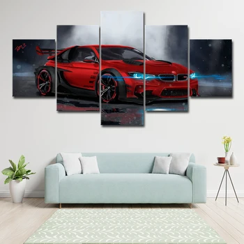 Arte de la pared de la Lona de Pintura Frame HD Imprime Modular Cartel Para la Sala De 5 Piezas Rojo Coche deportivo Imágenes Decorativas Casa
