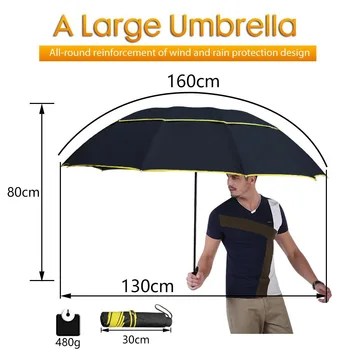 130 cm de Gran Calidad Superior Paraguas Hombres de Lluvia Mujer a prueba de viento a Gran Paraguas Varones Mujeres Sol 3 Floding Gran Paraguas al aire libre Parapluie