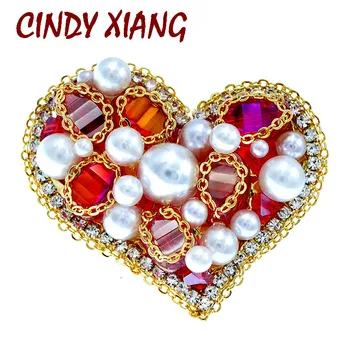 CINDY XIANG Hecho a Mano de Cristal Cordón de Corazón Broches Para las Mujeres de Color Rojo Rhinestone Broche Pin Nuevas de Alta Calidad 2020