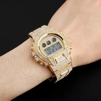 GUCY de Acero Inoxidable Digital Movt Reloj de Helado Laboratorio de Reloj de Diamantes de Hip Hop de la Joyería de Regalo