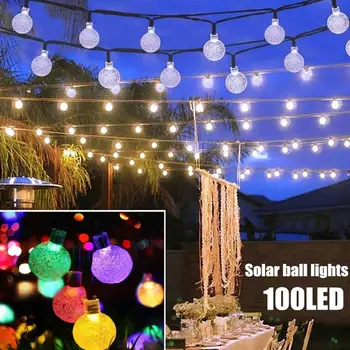100LED 12M Solar Luces de Hadas Bola de Cristal, Iluminación al aire libre Impermeable del Patio de la Cadena de Luces de Garland Jardín de la Fiesta de Navidad Decoración