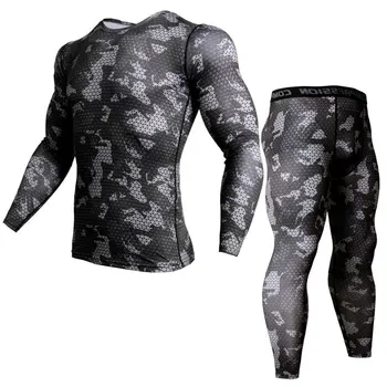 Conjunto de invierno para los hombres de la ropa interior térmica para hombre camuflaje de chándal para los hombres MMA conjunto de licra conjunto de culturismo camiseta s-4XL
