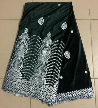 La moda de pana Marrón material de áfrica bordado suave terciopelo tela de encaje con lentejuelas para las mujeres vestido de 5yards/pc