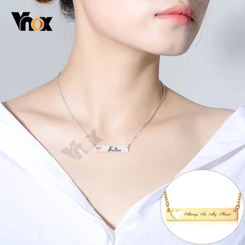 Vnox Simple Hueco del Corazón Barra Horizontal Collares para Mujer de Acero Inoxidable Personalizado Personalizar Grabar ID Colgante de la Joyería