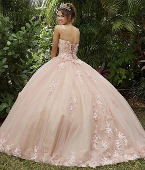 Rosa De La Princesa Vestido De Quinceañera 2021 Apliques De Lentejuelas, Perlas De Flores Sin Respaldo Partido, Dulce 16 Vestido De Bola Vestidos De 15 Años