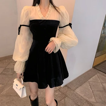 2020 NUEVA Moda de Invierno de las Mujeres Sexy Vestido de Terciopelo de Manga Larga Mini Vestido Negro Vestidos Elegantes de la Celebridad de la Noche Vestido de Fiesta