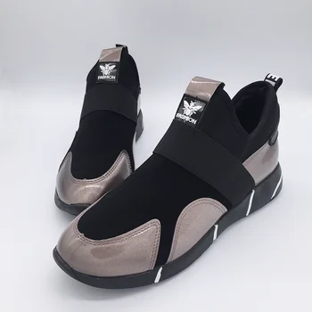 2019 Primavera Nueva Moda de Cuero de la PU de la Plataforma de Zapatillas Slip-On el Aumento de Altura de la Plataforma de Zapatillas de deporte de las Mujeres de la Luz de los Zapatos de las Mujeres