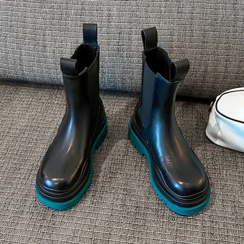 La jalea Única Plataforma Unisex para Hombres y Mujeres en el Aumento de Altura de Invierno Grueso Zapatos de Cuero Genuino de Tobillo Elástico Botas Chelsea