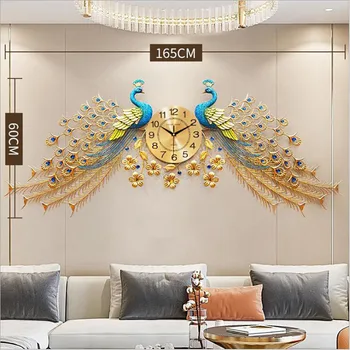 El amor de maquillaje alas volando pavo real reloj de pared de la sala de estar auspicioso atmósfera de lujo gráficas de pared de silencio de cuarzo decorativo reloj