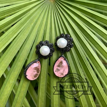 Negro zirconia cúbica color de rosa, granate fusión de la piedra semi joias brincos de cristal pendientes de la gota