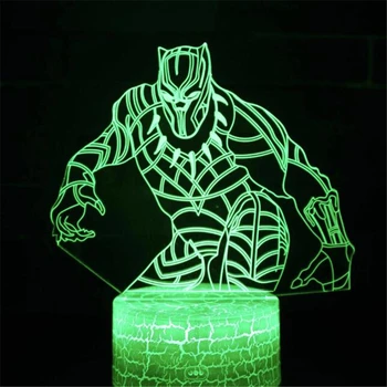 Marvel los Vengadores 3D Lámpara de Noche Pantera Negra Acrílico Táctil LED de Luz Visual USB Colorido Lamparita de noche Para el Dormitorio Decoración para Niños Regalo