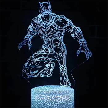 Marvel los Vengadores 3D Lámpara de Noche Pantera Negra Acrílico Táctil LED de Luz Visual USB Colorido Lamparita de noche Para el Dormitorio Decoración para Niños Regalo