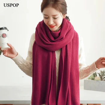 USPOP de Invierno de la bufanda de las mujeres largas bufandas de color puro suave y cálida bufanda pashmina chal