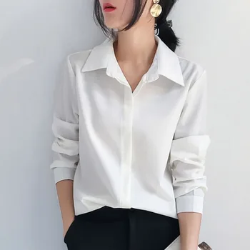 La moda de Señora de la Oficina Camisas Blusas de las Mujeres 2021 de Manga Larga de Gasa Casual Turn-down Collar de las Mujeres Camisas de las Mujeres Tops 6071 50