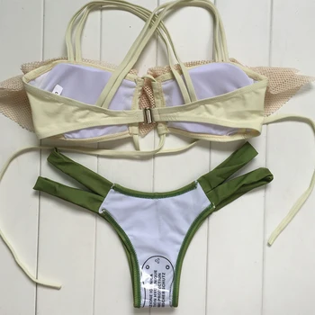 VIAOLI Sexy Bikini Set de Micro Split Cuerda Trenzada Bangdage Hueco de trajes de baño de color Verde la parte Inferior del Traje de Baño de Verano de Fiesta en la Playa