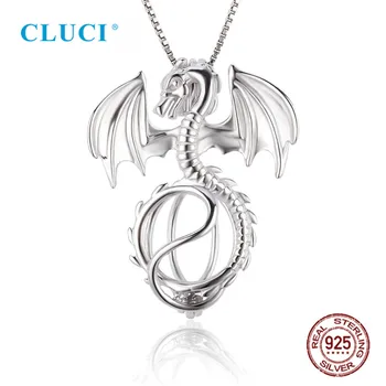 CLUCI 3pcs de Plata 925 en Forma de Dragón Perla del Relicario de Amuleto Colgante de Collar De las Mujeres 925 de la Plata Esterlina de la Jaula Colgante SC072SB