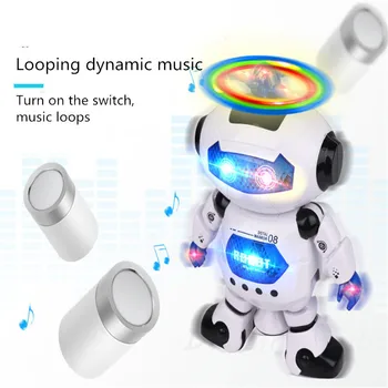 Multifunción de Baile de Robot de Juguete de Rotación de la Figura de Acción Deslumbrante Música de LED de Luz de Juguete Caminar Robot Muñeco de Regalo de Navidad para los Niños