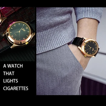 Relojes de los hombres con USB Electrónico Recargable Llama a prueba de viento Encendedor de Cigarrillos de los Hombres relojes de pulsera saat relogio Masculino