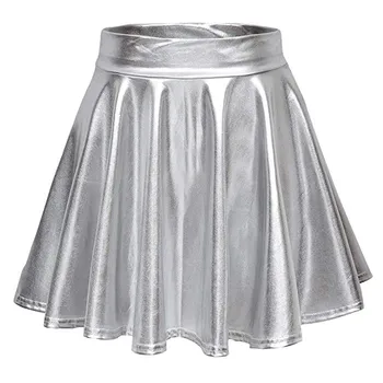Las Mujeres de la moda Metálico Mini Falda de Moda de Alta Cintura Brillante de Cuero Color Puro Partido Clubwear Casual Pliegue de la Falda Plisada#p3