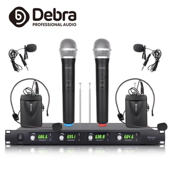 Debra de Audio D-140 de 4 Canales con la computadora de Mano o de Solapa & Auriculares Micrófono Inalámbrico UHF Sistema de Micrófono para karaoke