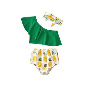 1-4Y Bebé Niña Niño Niño Piña de impresión de Un solo Hombro de trajes de baño Traje de baño Bikini 3PCS Set de Baño ropa de playa