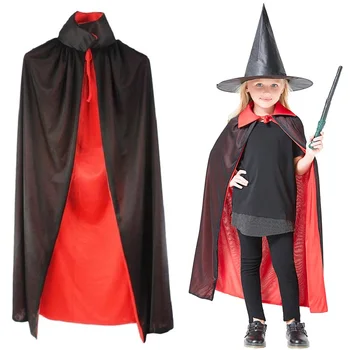 Disfraz de halloween de Bruja Negro manto Rojo vampiro cabo diablo poncho de ropa para los Niños de las Mujeres de los Hombres del partido