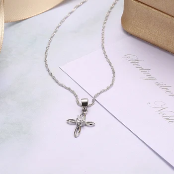 INALIS de la plata esterlina 925 mujeres de la suspensión colgante de cuello de diamante de cristal de la Cruz collar de regalos para las mujeres de la joyería de una niña