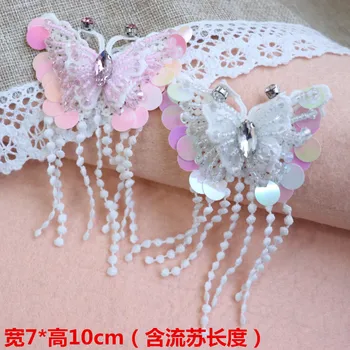 3D hechos a mano con cuentas de la borla parche ropa diy accesorios decorativos insignia con lentejuelas apliques de cristal mariposa