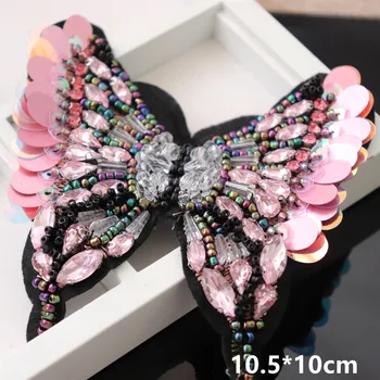 3D hechos a mano con cuentas de la borla parche ropa diy accesorios decorativos insignia con lentejuelas apliques de cristal mariposa
