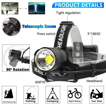 XHP70.2 proyector de Led Recargable USB XHP70, Blanco, Amarillo, Faro Brillante de Caza Ciclismo Impermeable de Uso de la Lámpara 3x18650