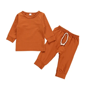 Bebé Niños Niñas Conjunto de Ropa de Niños Unisex de Algodón Casual O-Cuello de la Primavera de Otoño de Manga Larga Camisetas de Disfraces de Niños 2pcs Conjuntos