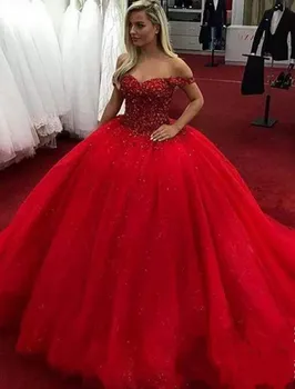 Rojo de Novia Vestidos de Quinceañera vestido de bola de Apliques de Encaje Dulce 16, Vestidos de Vestidos De 15 Años