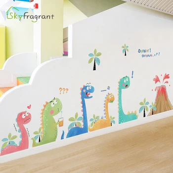 Dibujos animados volcán pequeño dinosaurio pegatinas de pared creativos de la decoración de la habitación de los niños lindos de la etiqueta engomada de la auto-adhesivo bebé dormitorio decoración de la pared