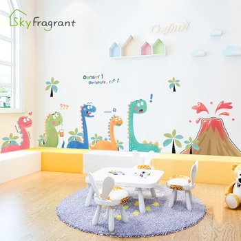 Dibujos animados volcán pequeño dinosaurio pegatinas de pared creativos de la decoración de la habitación de los niños lindos de la etiqueta engomada de la auto-adhesivo bebé dormitorio decoración de la pared