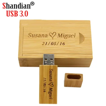 SHANDIAN libre LOGOTIPO modificado para requisitos particulares USB 3.0 de Madera de bambú usb con caja unidad usb flash Memory stick pen drive pendrive de 4GB 16GB 32GB64