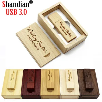 SHANDIAN libre LOGOTIPO modificado para requisitos particulares USB 3.0 de Madera de bambú usb con caja unidad usb flash Memory stick pen drive pendrive de 4GB 16GB 32GB64