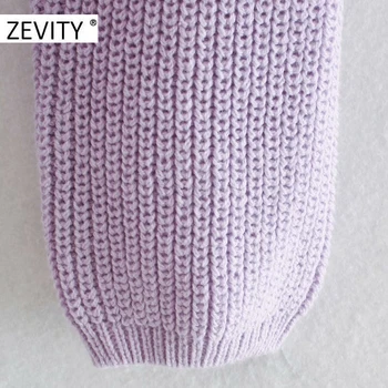 Zevity de las Nuevas mujeres de la moda de coincidencia de color de patchwork Suéter casual chic de la mujer de manga larga ropa de tejido Jersey tops S370