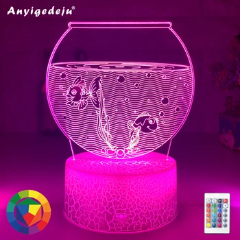 Pequeños peces tanque Luz de Noche Led de Color Cambiante Niños Dormitorio Lamparita Único Regalo de Cumpleaños Dormitorio Decoración de la Mesa en 3D de la Lámpara de Regalo
