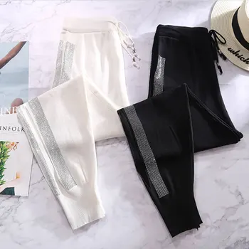 2020 Caliente Nueva Perforación De Cintura Alta Pantalones Casuales Mujeres De La Moda De Dividir Más El Tamaño Suelto Casual Harem Punto De Corredores De Las Mujeres Streetwear