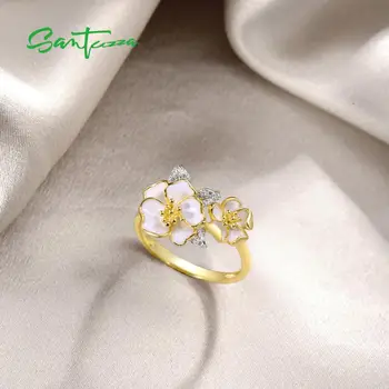 SANTUZZA Anillos de Plata Para las Mujeres Genuino de la Plata Esterlina 925 Delicada Orquídea Blanca Flor de la Moda de Joyería Fina hecha a Mano de Esmalte