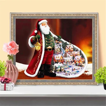 Huacan Diamante Pintura De Navidad De Santa Claus Bordado De Diamantes Mosaico De Paisaje De Invierno Decoración De La Pared Decoración Del Hogar